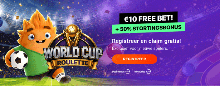 OneCasino WK actie - wed met €10 gratis en pak een 50% stortingsbonus